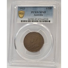 AUSTRALIA 1923 . HALF 1/2  PENNY . PCGS XF45